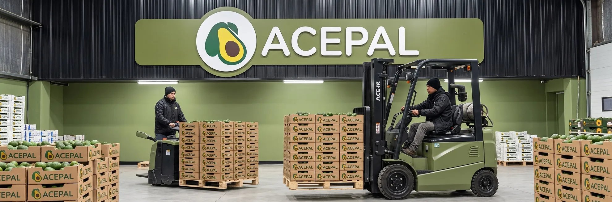 Bodega ACEPAL con pallets de paltas embaladas